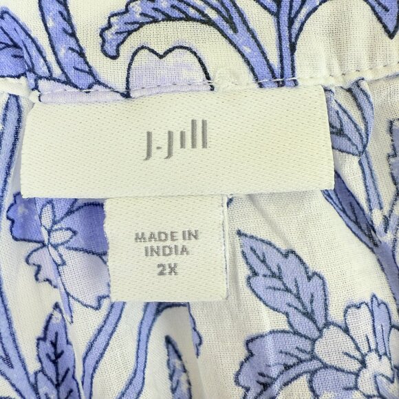 J.Jill Blue Floral Cotton Pintuck Popover 2X - Picture 5 of 9